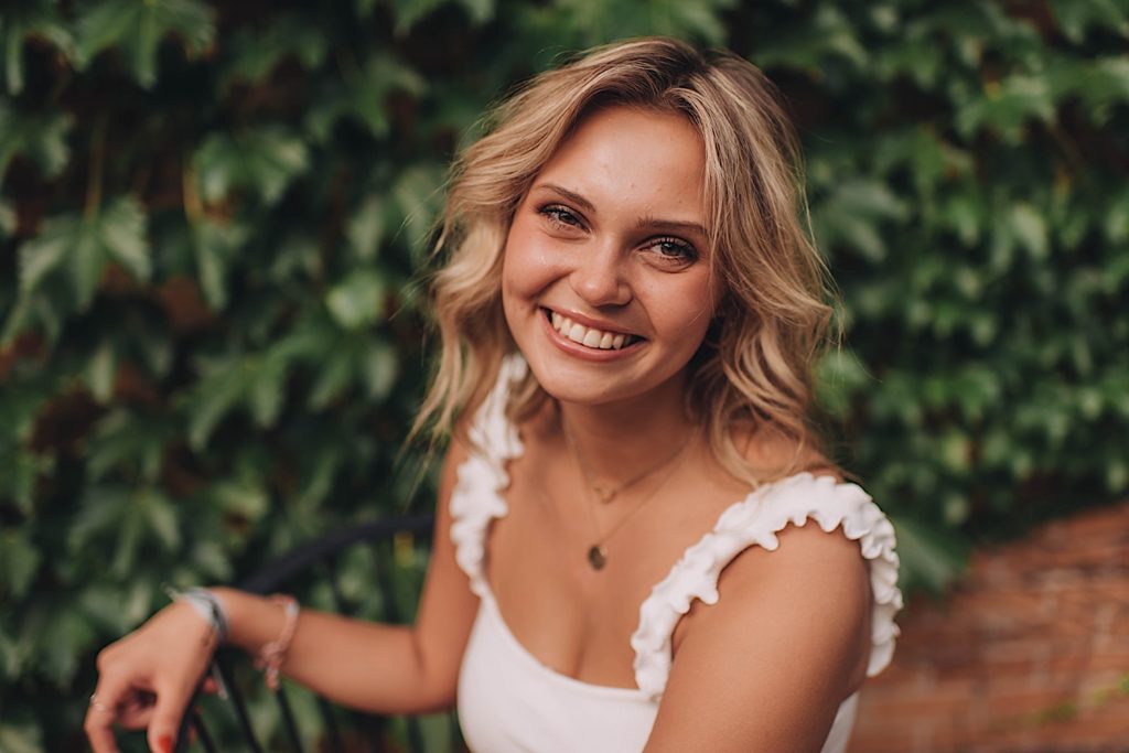 Senior portrait in downtown Wheaton IL